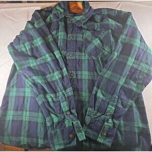 Red Camel Shirt Mens Large Green Black Plaid Long Sleeve Button Up